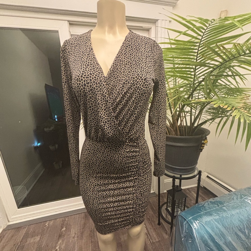 New Michael Kors Leopard Print Long Sleeve Dress